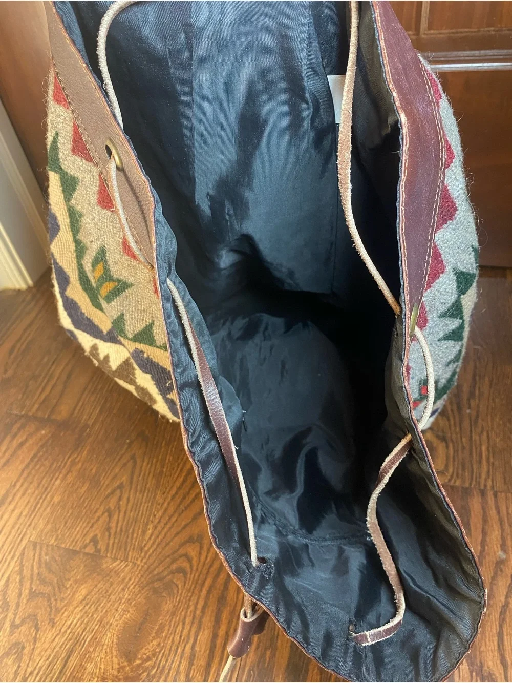 Unique Handmade Colorful Bag Backpack From Ecuador 60% Wool 40% Leather